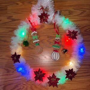 Festive Holiday Wreath with LED Lights and Ornaments